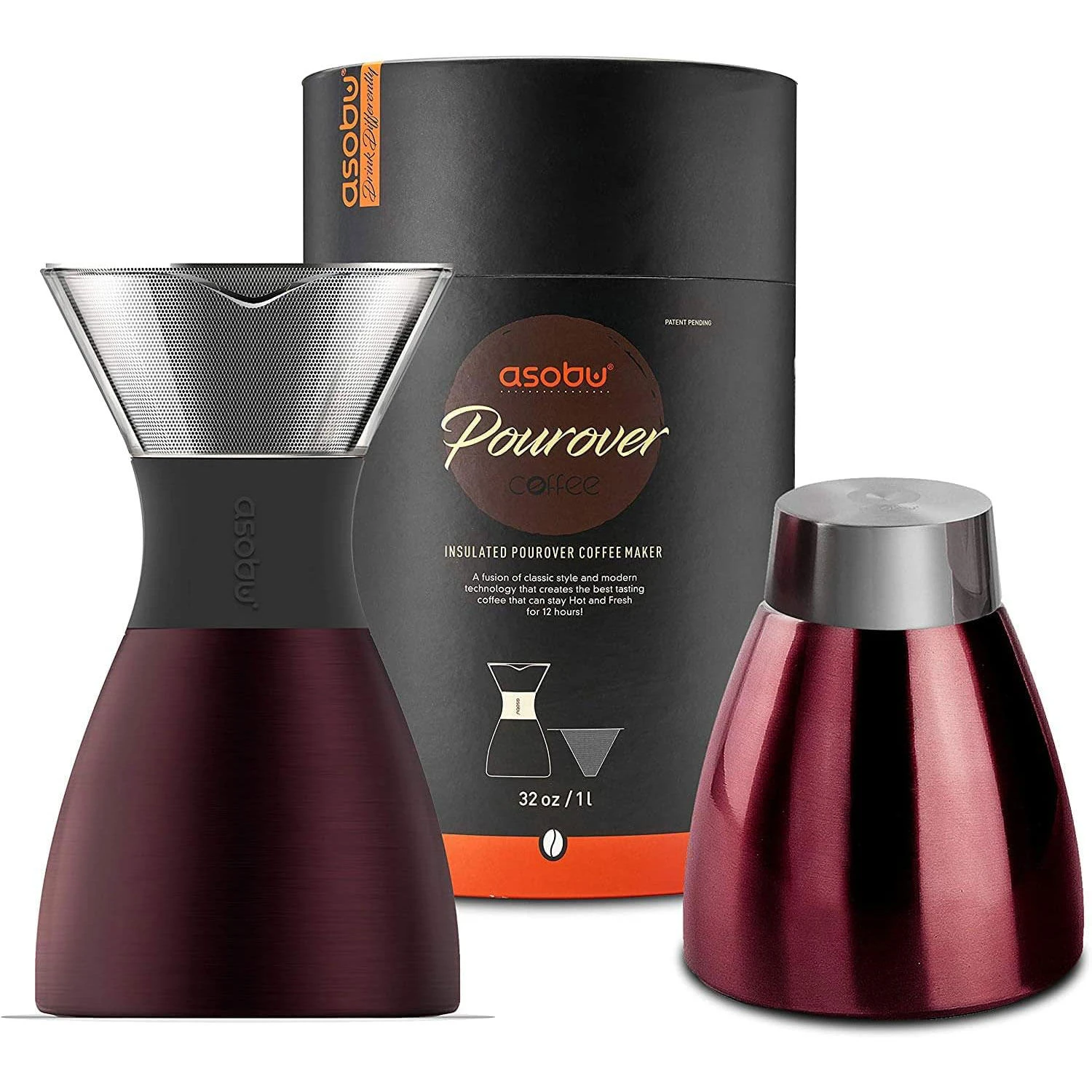 Asobu Pour Over Coffee Maker (Burgundy) 1 Asobu Pour Over Coffee Maker (Burgundy)