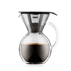 Bodum POUROVER Double Wall Glass Coffee Maker 8cup With Glass Handle Black