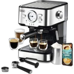 Espresso Machine 15 Pump Pressure Cappuccino Coffee Maker With Milk Foaming Steam Wand For Latte Mocha Cappuccino 1.5L Water Tank 1100W Black1
