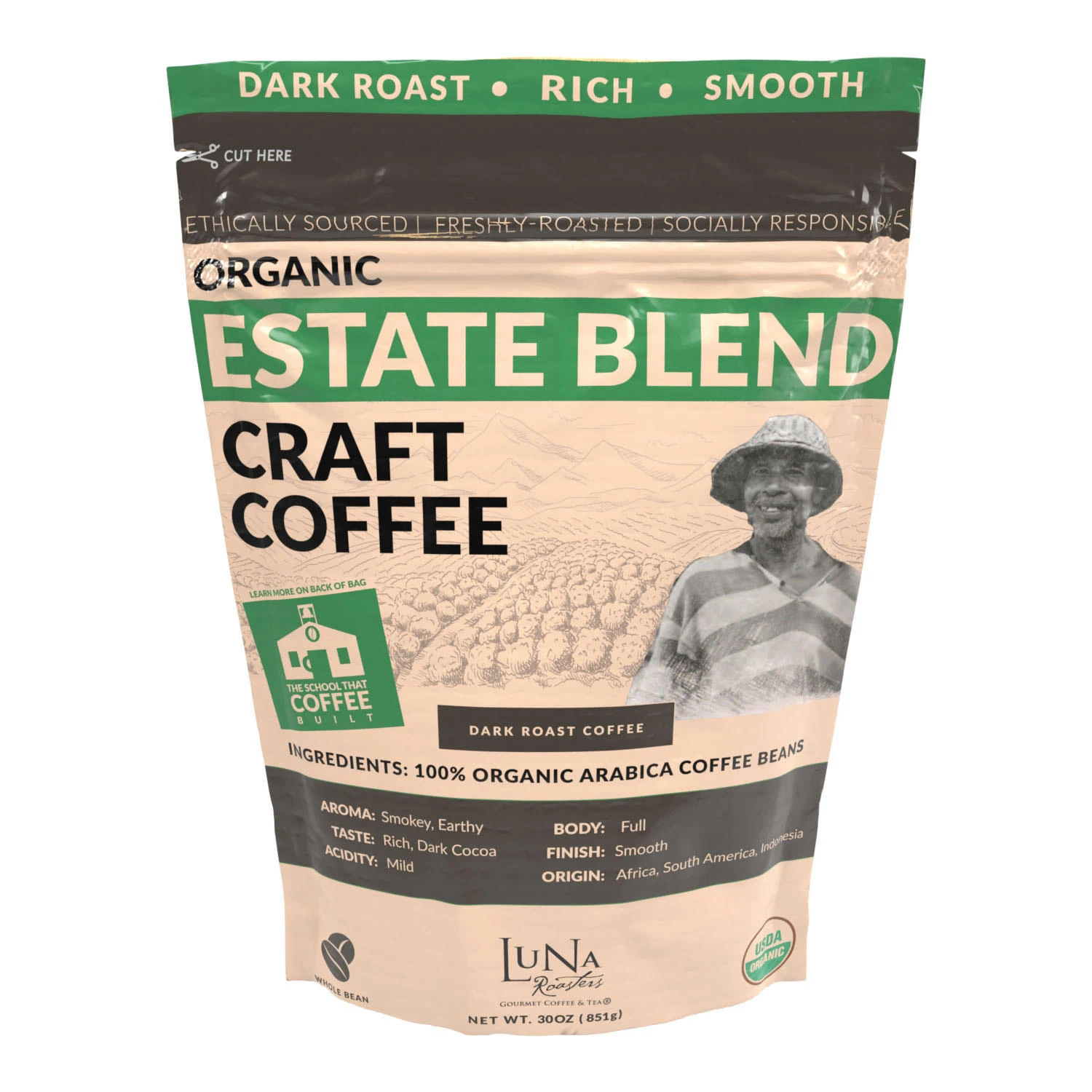 Luna Roasters Organic Estate Blend Craft Whole Bean Coffee, Dark Roast (30 Oz.) 1 Luna Roasters Organic Estate Blend Craft Whole Bean Coffee, Dark Roast (30 Oz.)