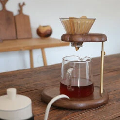 Solid Wood Pour-Over Coffee Stand – Artisan Crafted – Modern Simplicity
