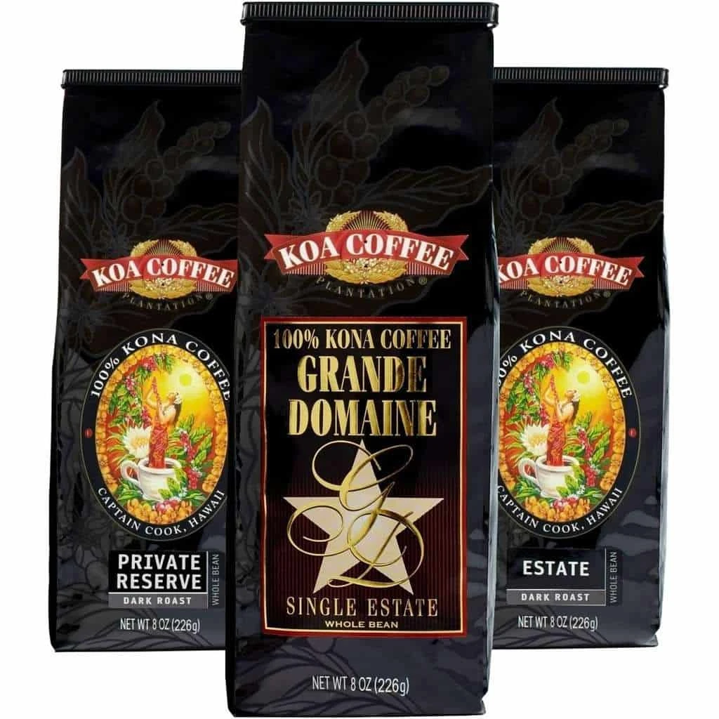 Koa Coffee Dark Roast Whole Bean Kona Coffee Tri-Pack 1 Koa Coffee Dark Roast Whole Bean Kona Coffee Tri-Pack