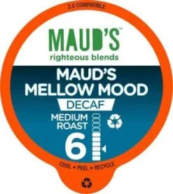 Maud’s Righteous Blends Decaf Mellow Mood Medium Roast Recyclable Coffee Pods 100ct